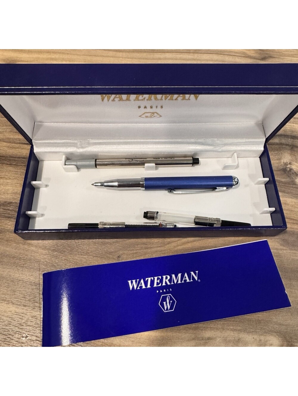 Waterman Paris Blue Rollerball Pen Parts Repair Box Refills Converter Included